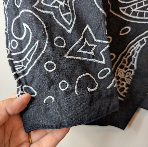 Vintage Black White Linen Blend Embroidered Open Front Cardigan Jacket Top Mediu - Picture 5 of 8